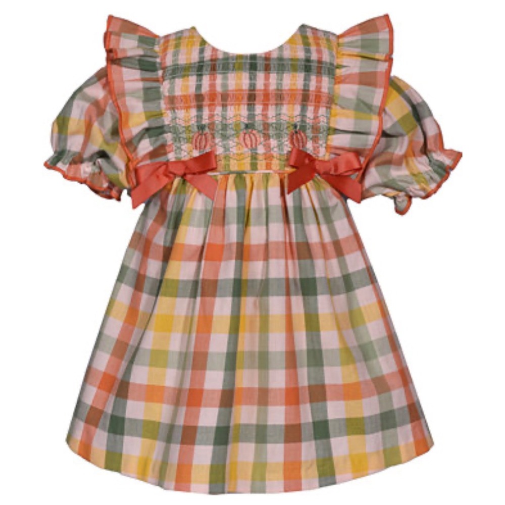 Iris & Ivy Baby Girls Fall Plaid Smocked Pumpkin Dress Bloomers Set 12M Set